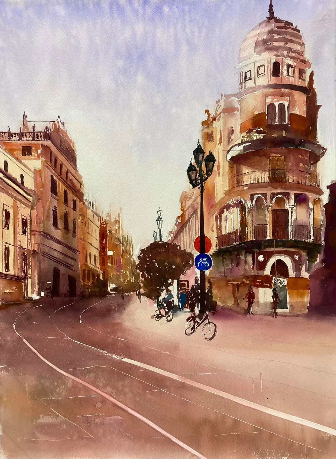 La avenida, acuarela