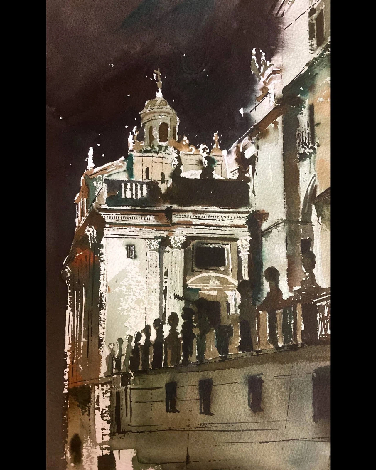 Sagrario nocturno, acuarela