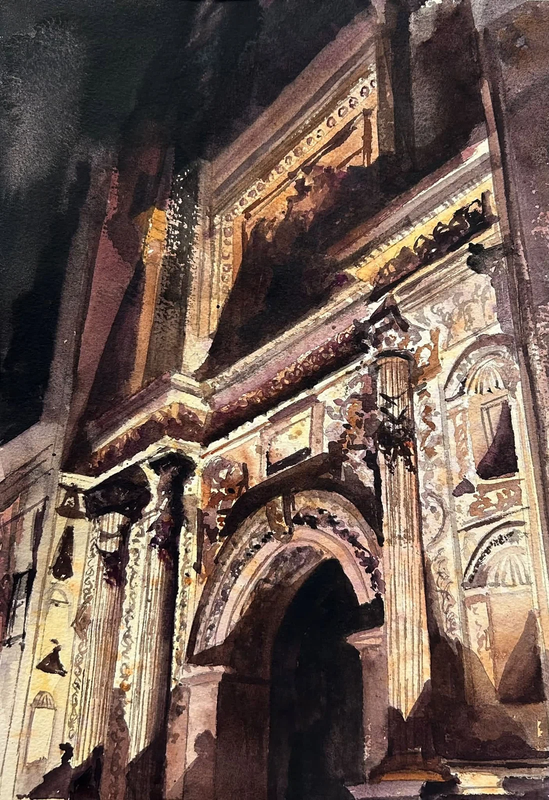 Úbeda nocturno, acuarela